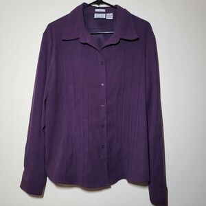 Purple Pleated Button-up Shirt